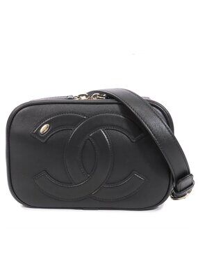 Chanel Chain Black Gold Lambskin Waist Pouch CC Logo Shoulder Bag